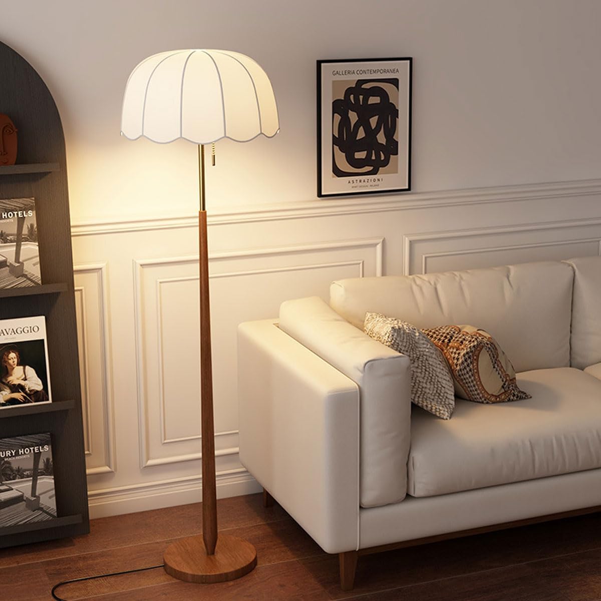 Boho Floor Lamp Mid Century Living Room Lamp Tall Lamps with Fabric Shade & Pull Chain Switch 3 Color Temperatures 60" Tall Lamps for Living Room Bedroom Office