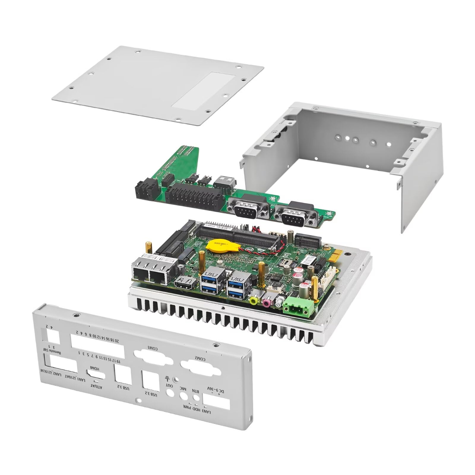 Industrial Mini PC Fanless Embedded Computer i5 8265U Dual LAN 2COM 16Pin GPIO 4USB3.2 4K Display Auto Power on DDR4 0G RAM 0G SSD