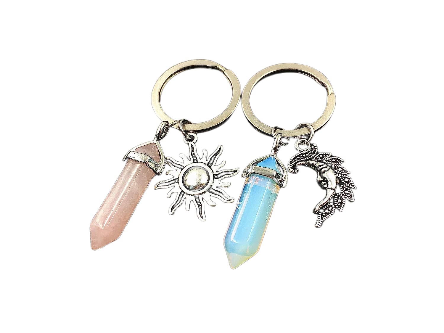 Set of 2 sun and moon crystal keychain,sun and moon ...