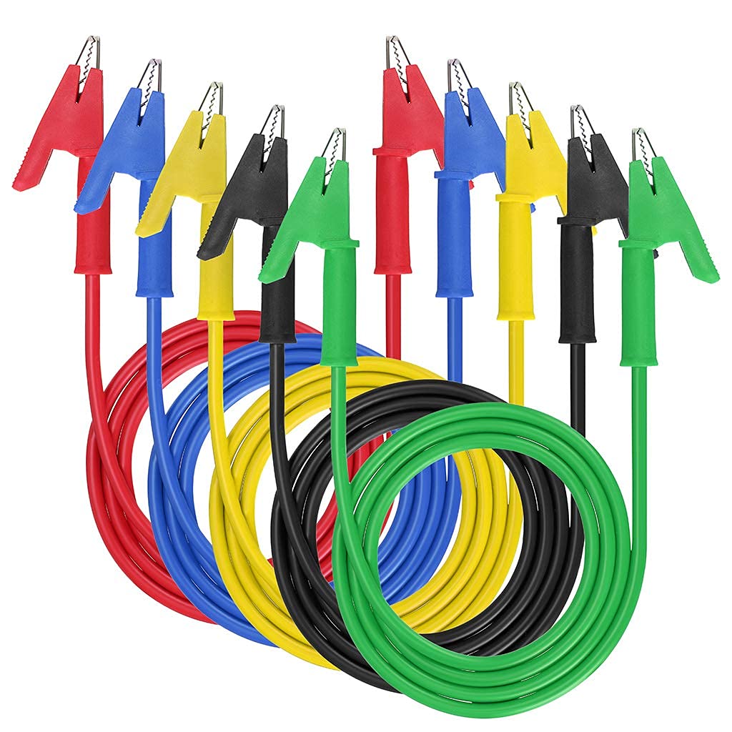 WMYCONGCONG 4 Cavi Di Prova Con Clip A Coccodrillo (2 Rossi + 2 Neri), Doppio Terminale, 15A 1m, Per Test Elettrici E Auto - 4