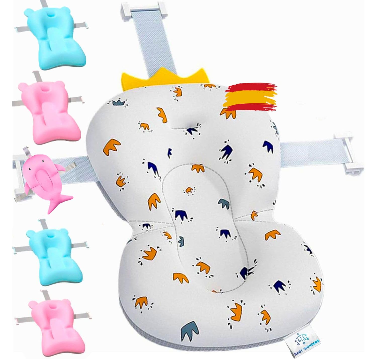 Cojin de Bañera universal Ajustable para Bebe Recien Nacido, Cola de Ballena, Asiento Plegable de Ducha para Baño (blanco)