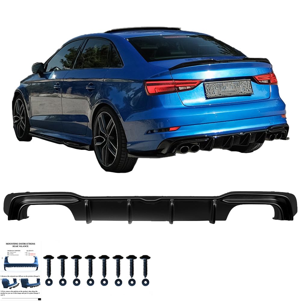 Oneway Jupe de pare-chocs arrière (Diffuseur) compatible avec Audi S3 Sedan 8V Facelift 2016-2020 - Noir brillant