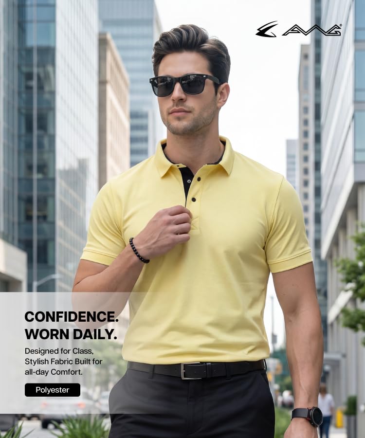 Image of AWG ALL WEATHER GEAR Men's Golfer Polo T-Shirt, Dri-Fit Quick Dry Moisture-Wicking Stretch Fabric, Regular Fit Half Sleeve Solid Collar Tee for Golf, Gym, Running, Office and Casual Wear
