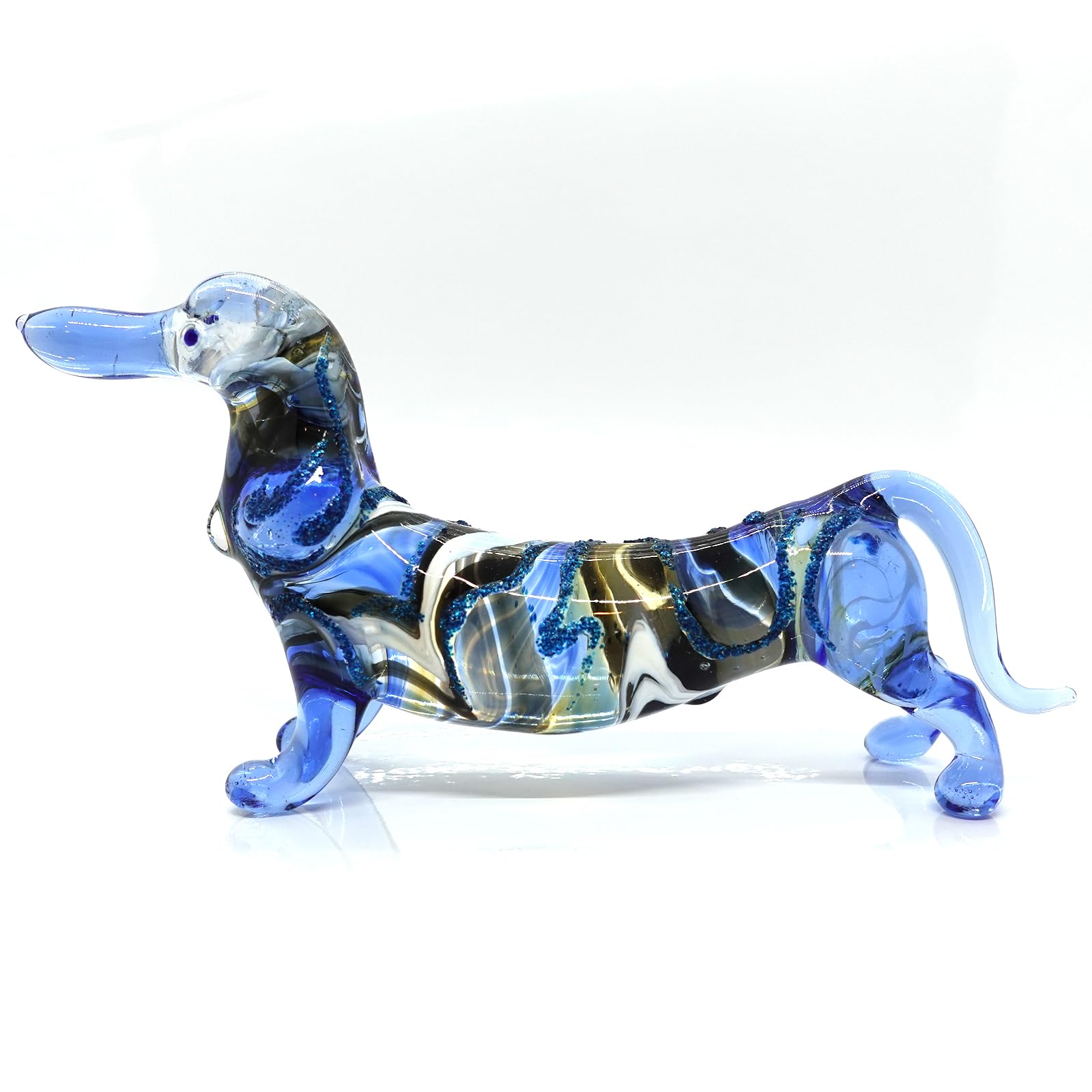 Mundgeblasene Dackel-Figur Aus Glas – Handarbeit, 10,2 Cm, In Blau Oder Schwarz, Sammlerstück & Deko