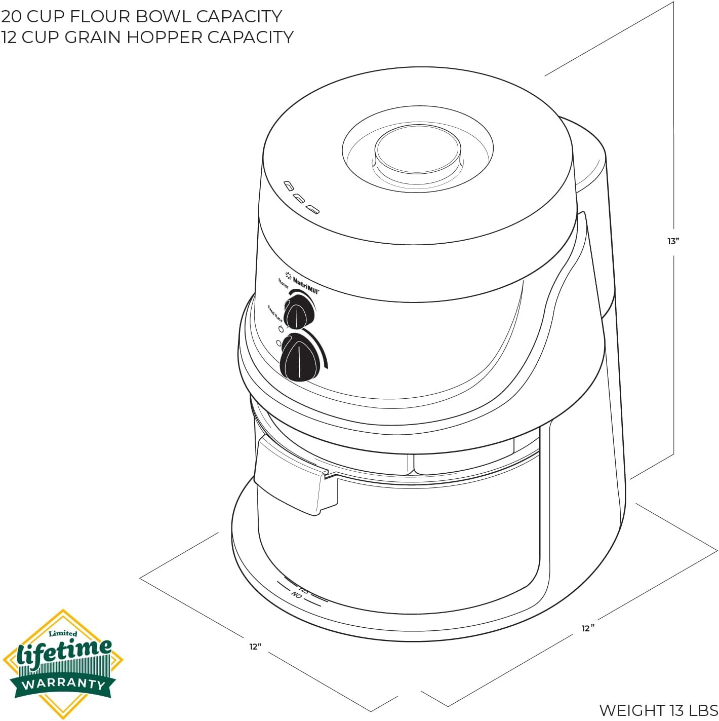 NutriMill Classic High Speed Grain Mill, 1200 Watt, 5 Cups Per Minute