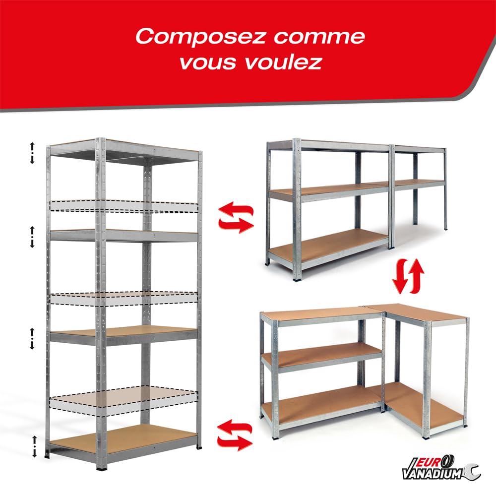 Triple Étagères de Rangement Charges Lourdes - 210 x 150 cm - 960 kg - Étagères de Garage modulables, 4 Niveaux, 12 Plateaux - 30 cm - Gris