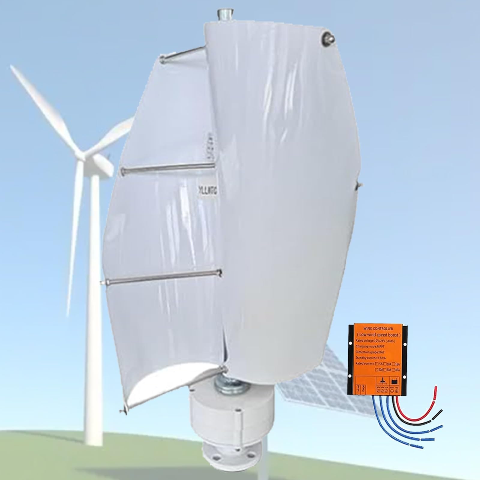 Generator wiatrowy o pionowej osi 16000 W z 2 łopatkami i kontrolerem, domowym systemem energii wiatrowej do łodzi, altan, domków, 24 V biały