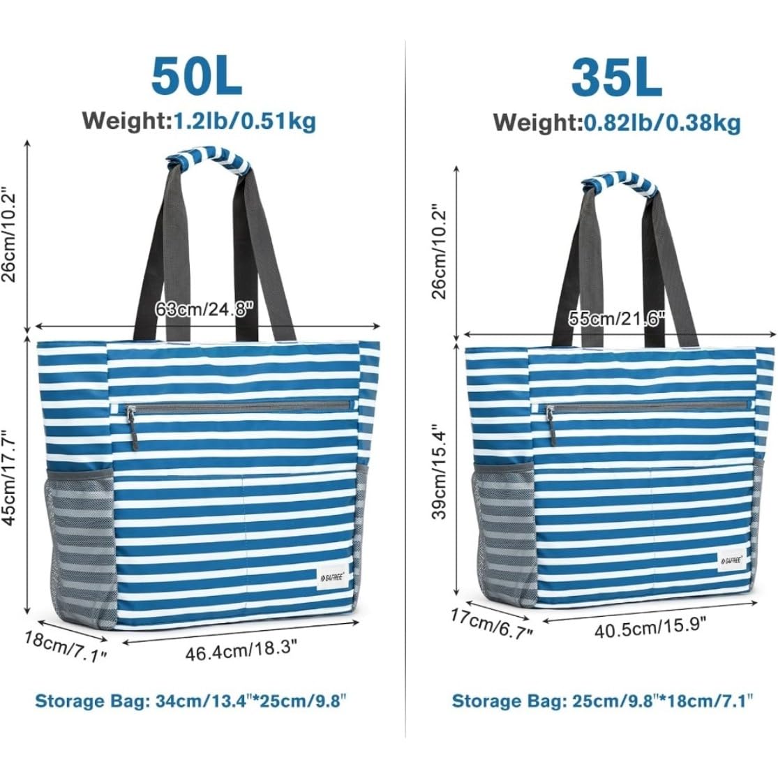 Sac fourre-Tout de Plage pour Femme, Fourre-Tout Pliable de Plage résistant à l'eau avec Pochette, Rayures Bleues et Blanches
