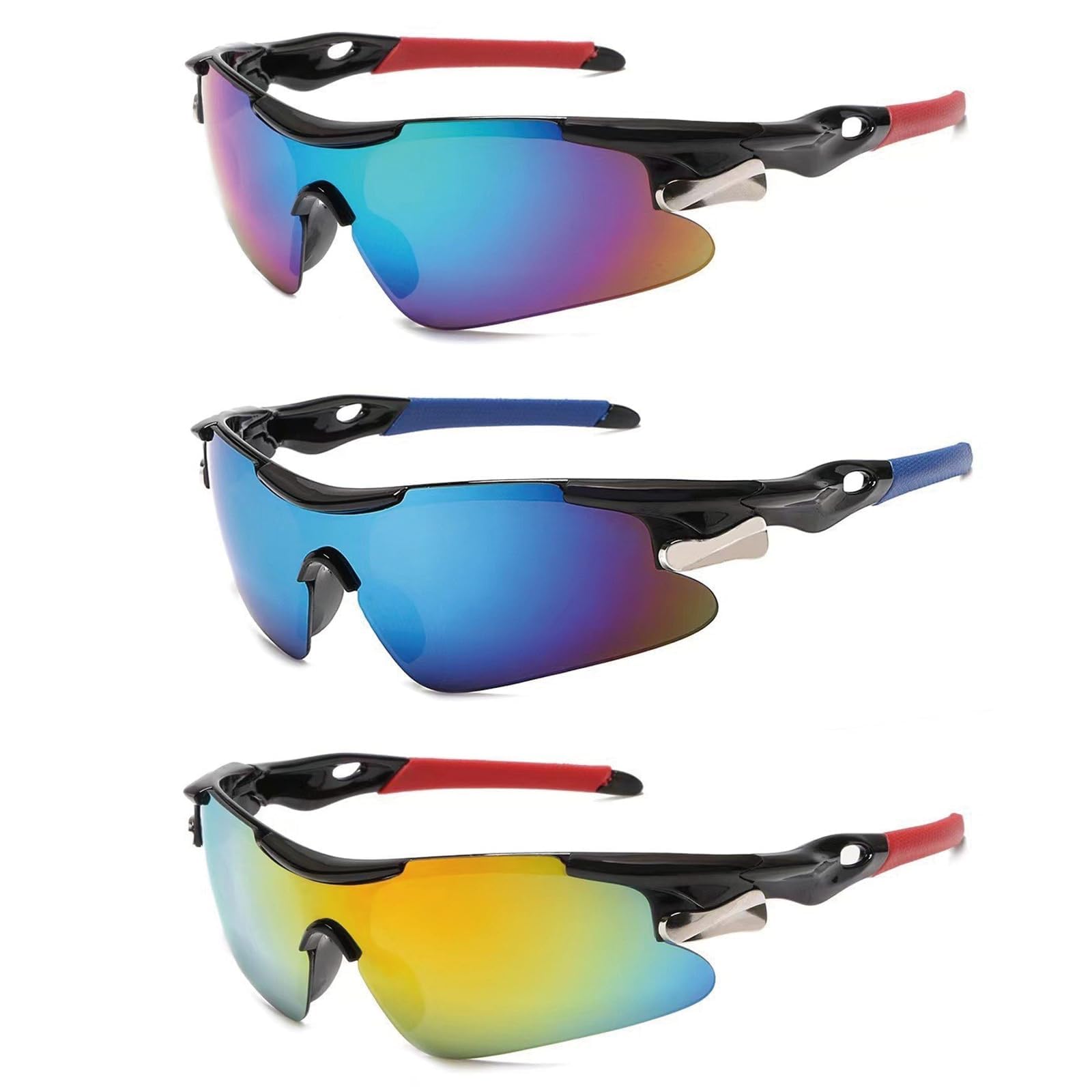 3 Pcs Cycling Glasses, Running Glasses for Men and Women Sports Sunglasses with UV400 Protection