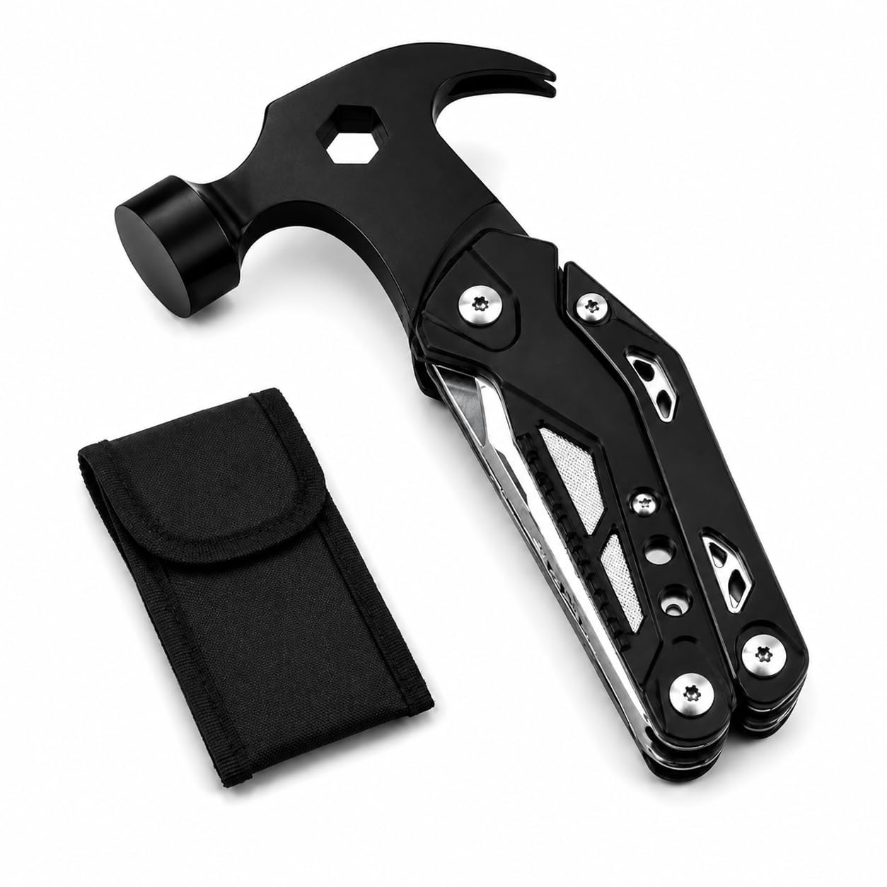 12 in 1 Multi Tool Hammer Kit, Mini Portable Claw Hammer with Pliers, Screwdrivers, Wire Cutter & Bottle Opener, DIY Home Repair, Camping, Car Emergency Tool, Black Grey-image-8