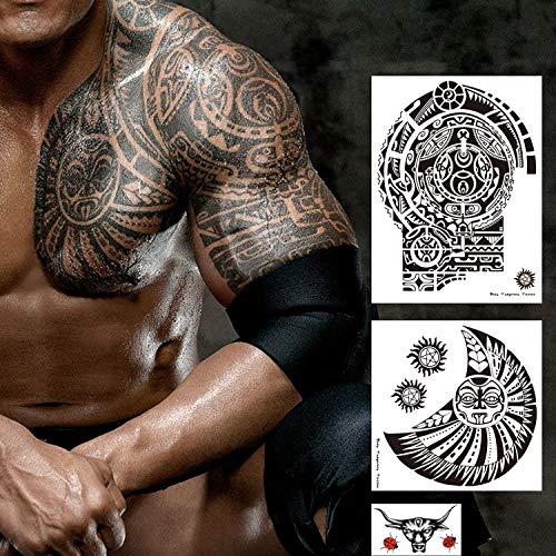 Kotbs 3 Sheets Temporary Tattoos for Men Adults Guys - The Rock Star Totem Tattoo Temporary Extra Large Tattoo Stickers Fake Tattoo