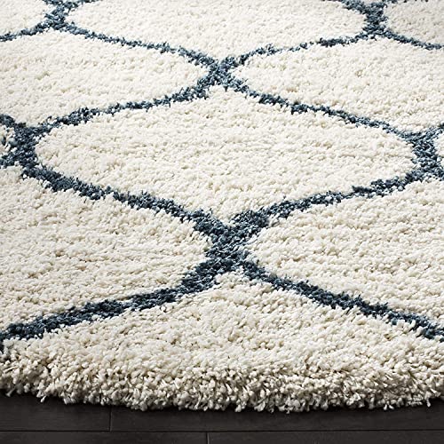 Image of Super Ultra Modern Soft Shaggy Handcrafted Anti-Skid Silk Touch Carpet, Size 8x10 Feet, Color Ivory & Bluee