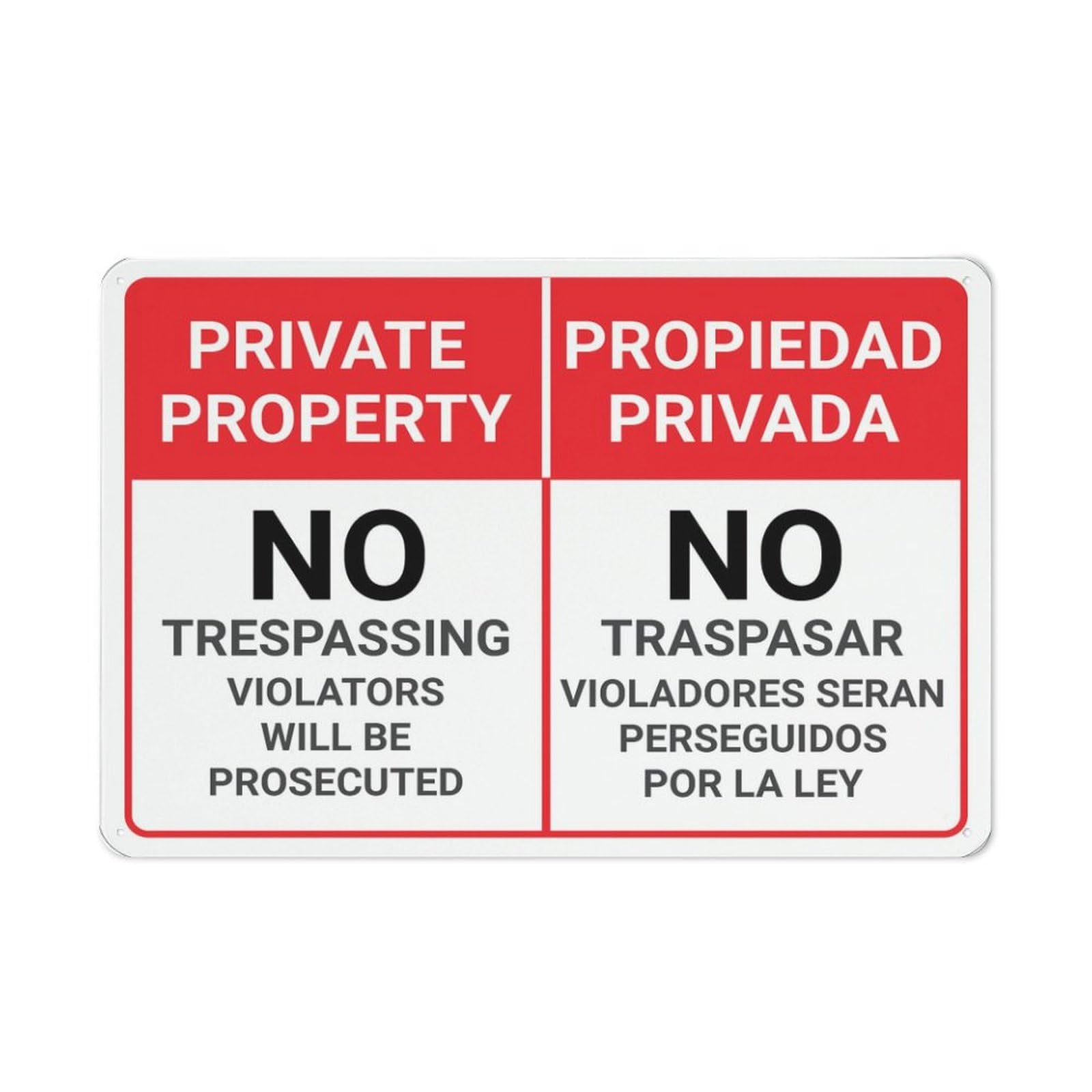 Xewazd A64 8"X12" Retro Metal Tin Bilingual Spanish Sign - Private Property (Landscape) | Funny Wall Decor For Shop Yard Man Cave Garage Outdoor