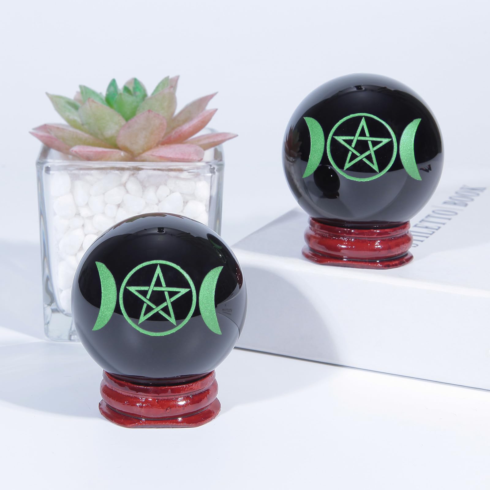 Nupuyai 1.9" Engraved Symbol Obsidian Crystal Ball with Stand - Image 4
