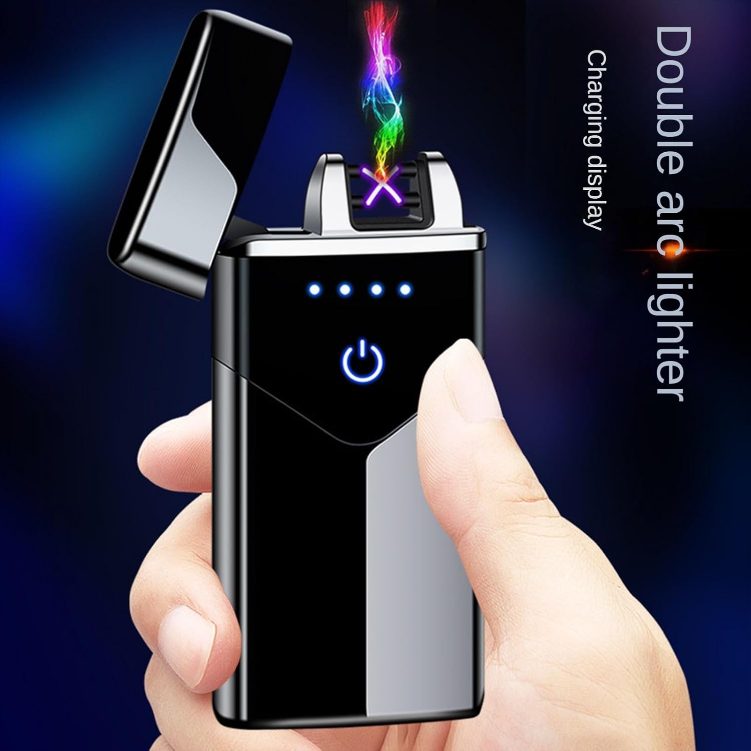 パワーディスプレイ付き電子ライター 防風USBデュアルアークライター 電気クールライター プラズマライター - 火/タバコ、キャンド USBライター  ダブル アーク 防風 電子 充電 レス タバコ エレクトリック プラズマ原子 充電式 選べる5バリエーション Black～Matte Black ... 防風 USB デュアル アーク ライター 電気クール ライター プラズマ ライター パワー ディスプレイ付き電子ライター - 火/タ