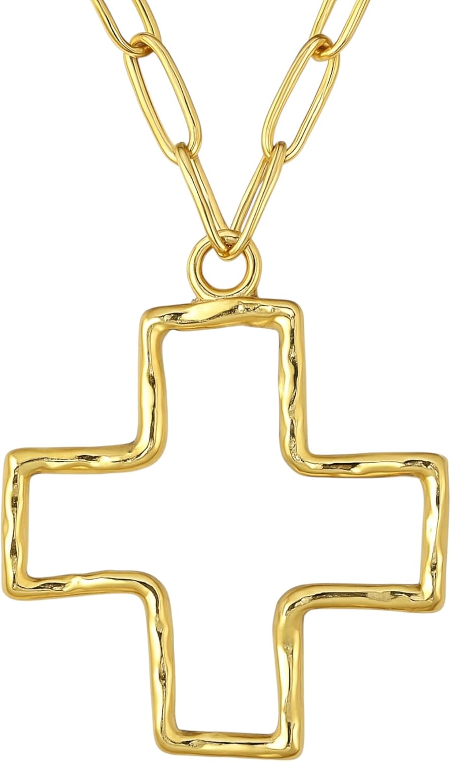 Wine Wear Open Pendant Necklace, Large Hammered Hollow Charm on Gold Chain, Statement Necklace for Women