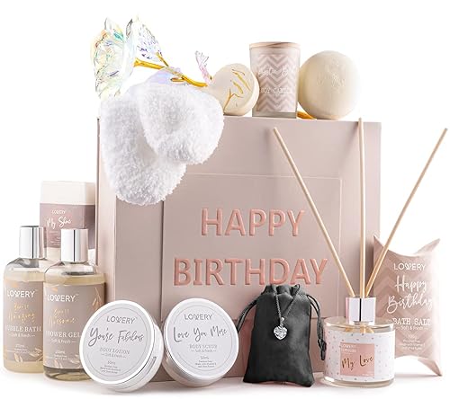 Regalos de cumpleaños para mujeres, cesta de regalo de spa de cumpleaños para mujeres, caja de regalo de spa de cumpleaños de lujo con Vit E,
