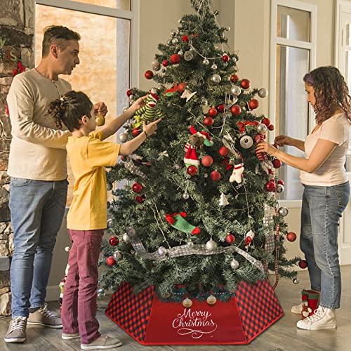 Buffalo Plaid Christmas Tree Collar, Christmas Tree Ring For Artificial Trees 24/32 Inch, Red And Black Buffalo Plaid Christmas Tree Ring, Red And Black Tree Skirt For Christmas Tree Decorations #TOP5