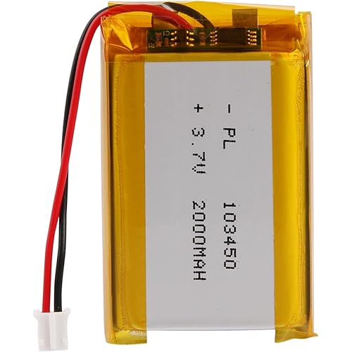 Lithium Polymer Battery 3.7V 2000mAh 103450 Lipo Rechargeable Battery Pack with 2 Wires JST PH 2.0mm Connector for Speaker and Wireless Device