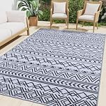 smiry Outdoor Rug for Patios Waterproof, Anti-slip Reversible Garden Rugs Plastic Straw Carpet UV Resistant Area Rugs for Camping, Deck, Beach, Picnic, Backyard(120 X 180 cm, Black & White)