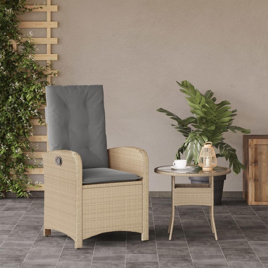 Poltrona reclinabile da giardino con cuscini in rattan PE beige misto sedie da esterno resistente alle intemperie, poltrone per terrazze, mobili da giardino, poltrone da giardino