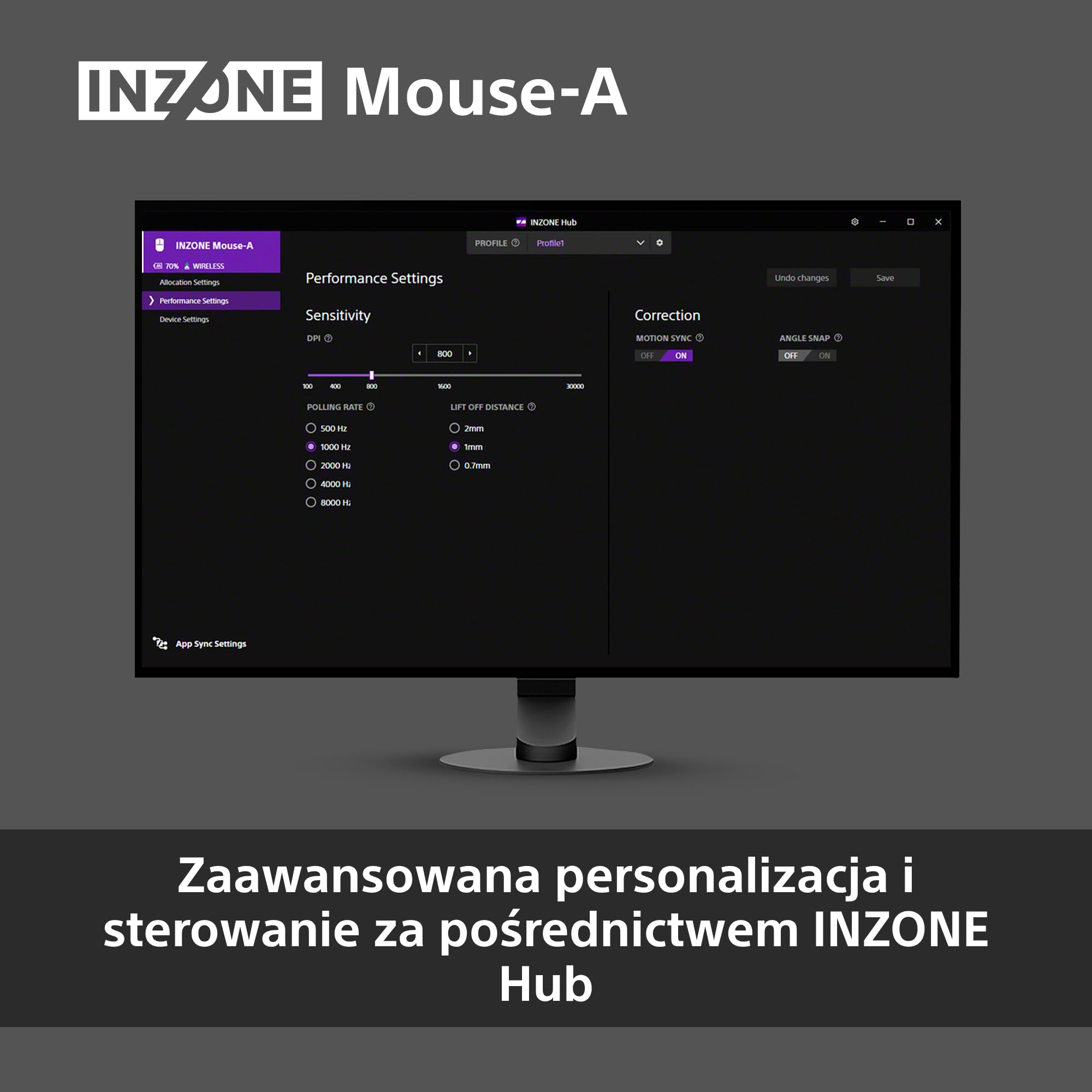 Sony INZONE Mouse-A bezprzewodowa mysz gamingowa, ultralekka (48,4 g), próbkowanie 8000 Hz, czujnik PixArt 30 000 DPI, przełączniki optyczne, bateria 90h, projekt z Fnatic, PC FPS Esports, czarna