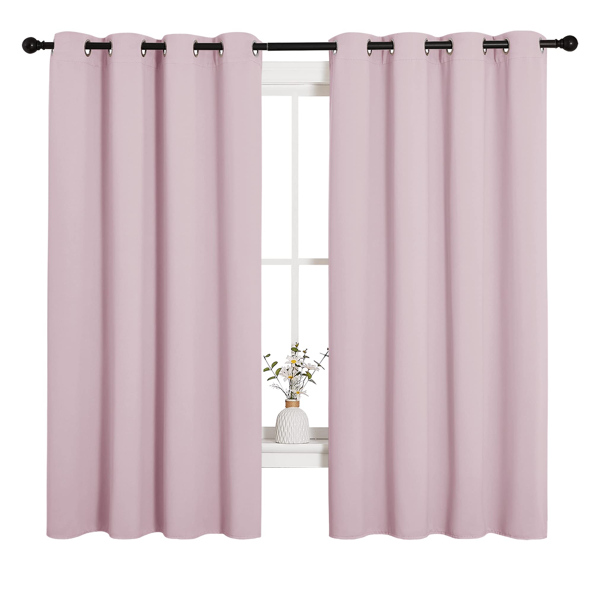 NICETOWN Blackout Curtain Panels for Girls Room, Nursery Essential Thermal Insulated Solid Grommet Top Blackout Drapes (Lavender Pink, 1 Pair, 55 x 68 inches)