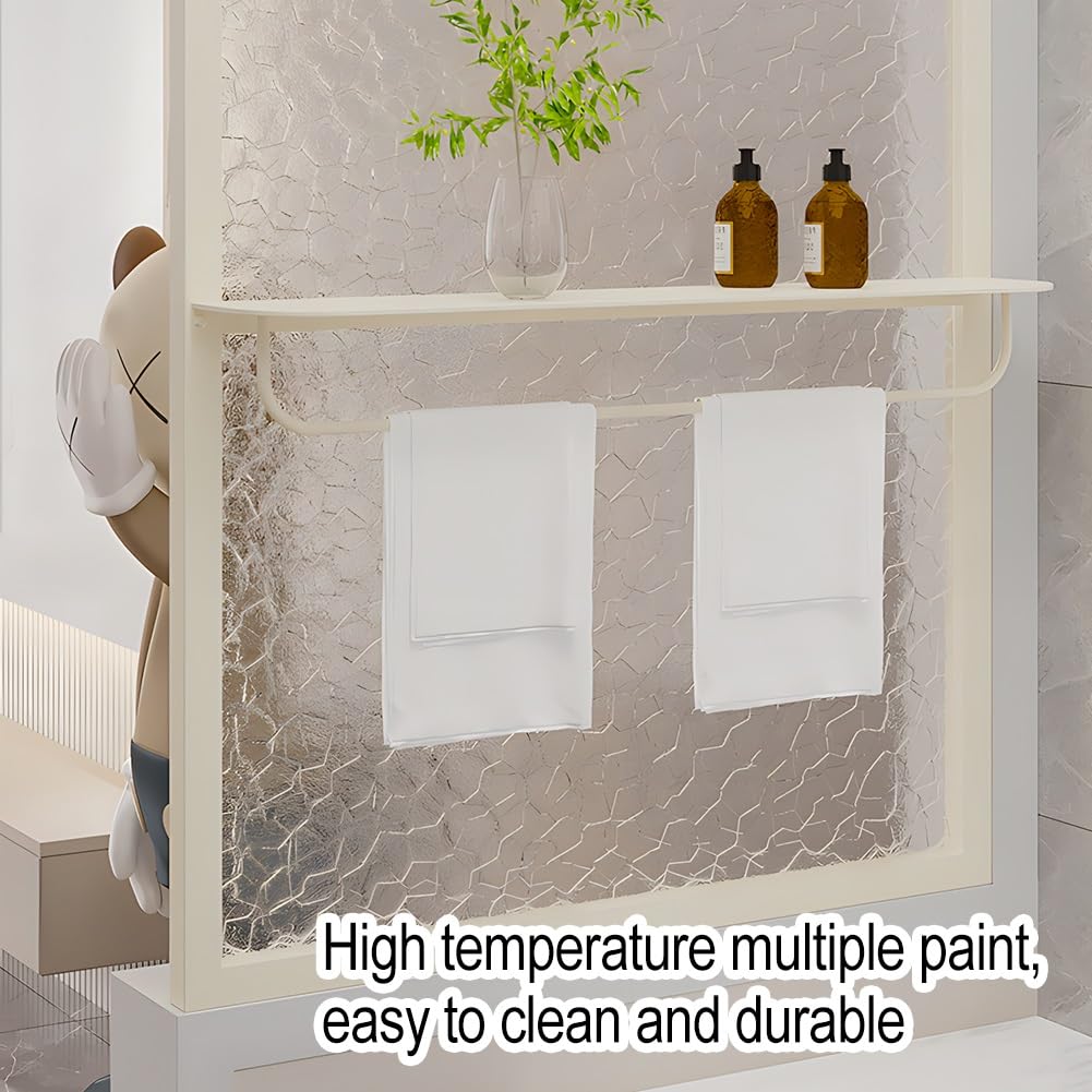Paravent autonome avec étagères et porte-serviettes - Cloison murale en verre pour chambre à coucher, salle de bain et WC (blanc, 30 x 120 cm)