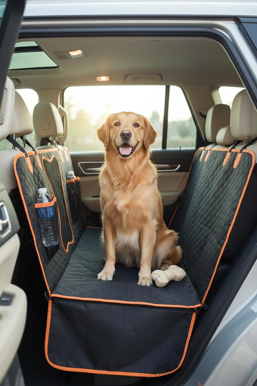 Chester & Lulu Funda para Asiento de Coche para Perros – Protector Impermeable con Ventana de Malla, Antideslizante y Resistente, Compatible con Cinturón de Seguridad, Ajuste Universal para Vehículos