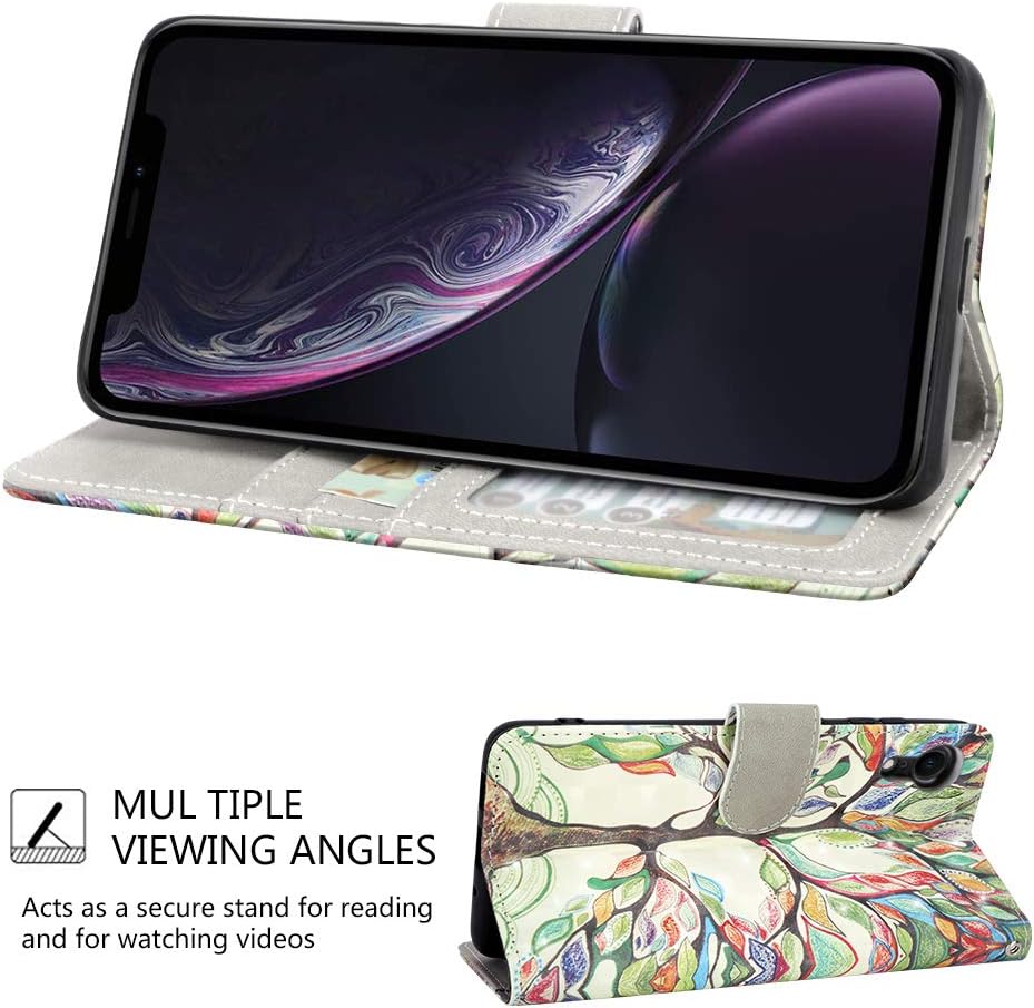 UrSpeedtekLive iPhone XR Case, iPhone XR Wallet Case, Premium PU Leather Wristlet Flip Wallet Case Cover with Card Slots & Stand for Apple iPhone XR - Love Tree