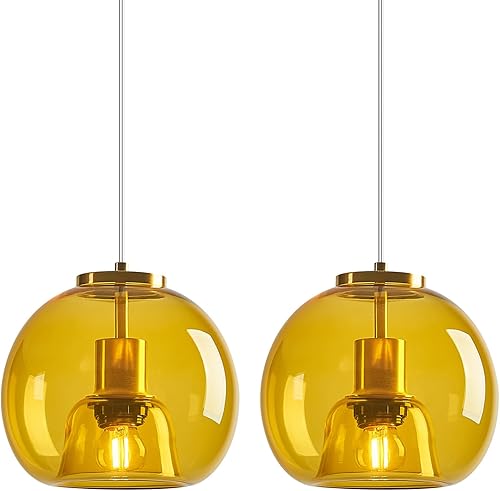 Miniatura 41 de Luces colgantes de vidrio rojo para isla de cocina, lámpara colgante dorada, lámpara colgante de globo de vidrio, iluminación colgante moderna para