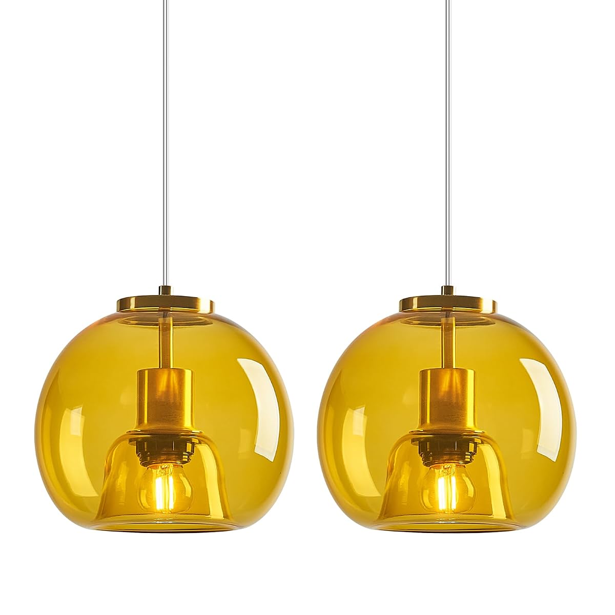 LBSQJ Yellow Glass Pendant Lights - Modern 7.87" Globe Fixtures, 2 Pack for