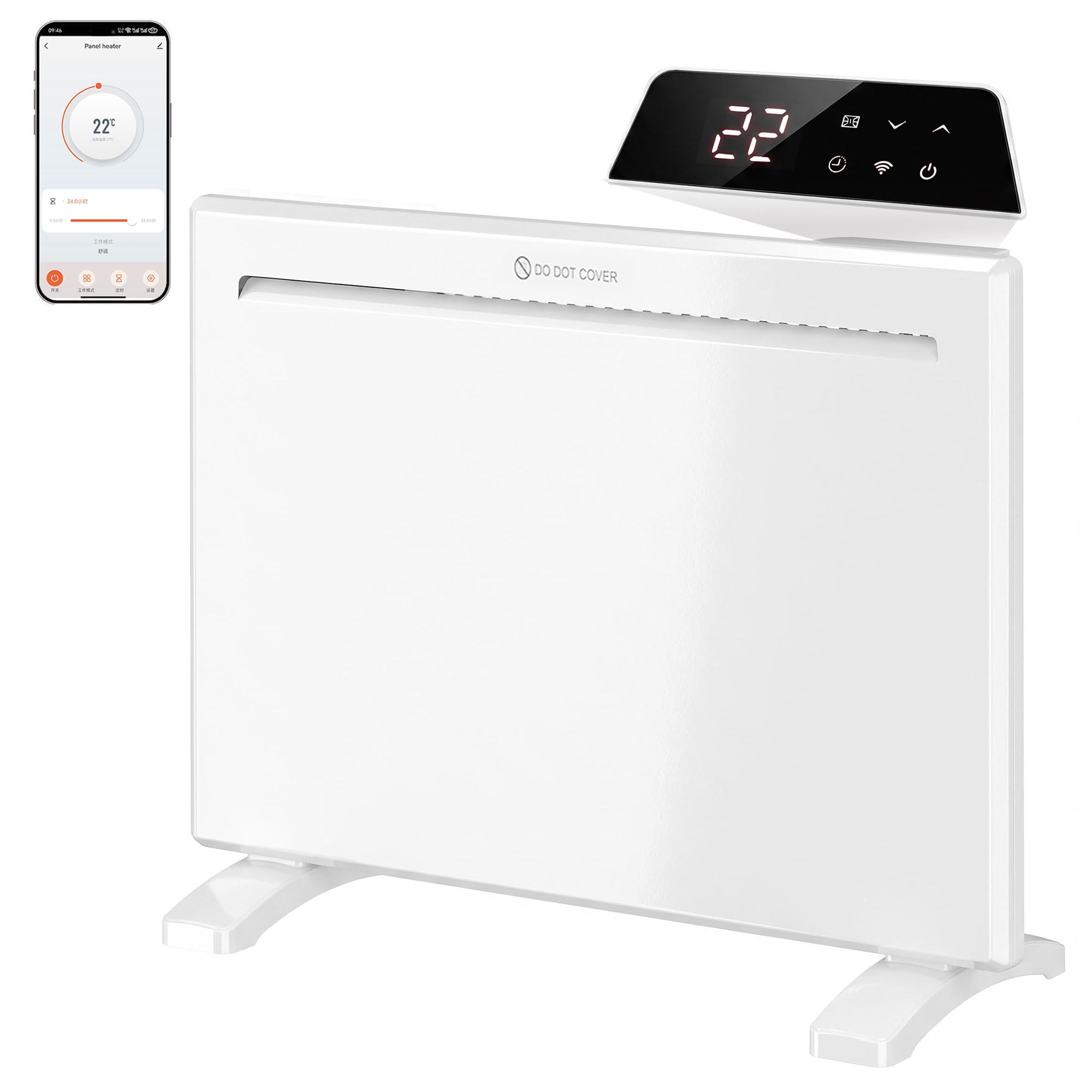 HOMCOM Smart Panel Heater Wall Mounted & Freestanding, Wifi, 1000W, White
