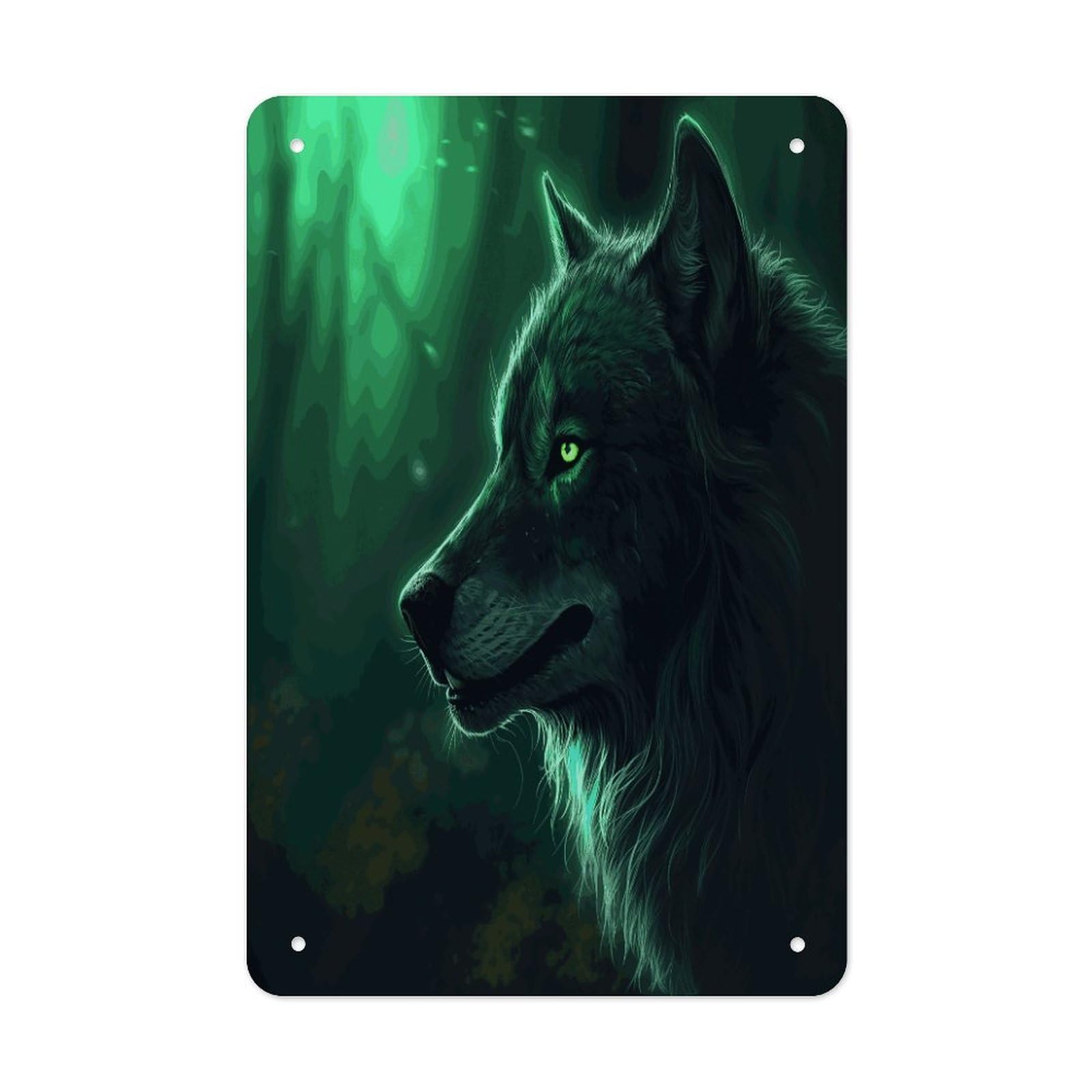 Btcowzrv Style Green Wolf Metal Tin Sign Wall Decor Hanging Plaque