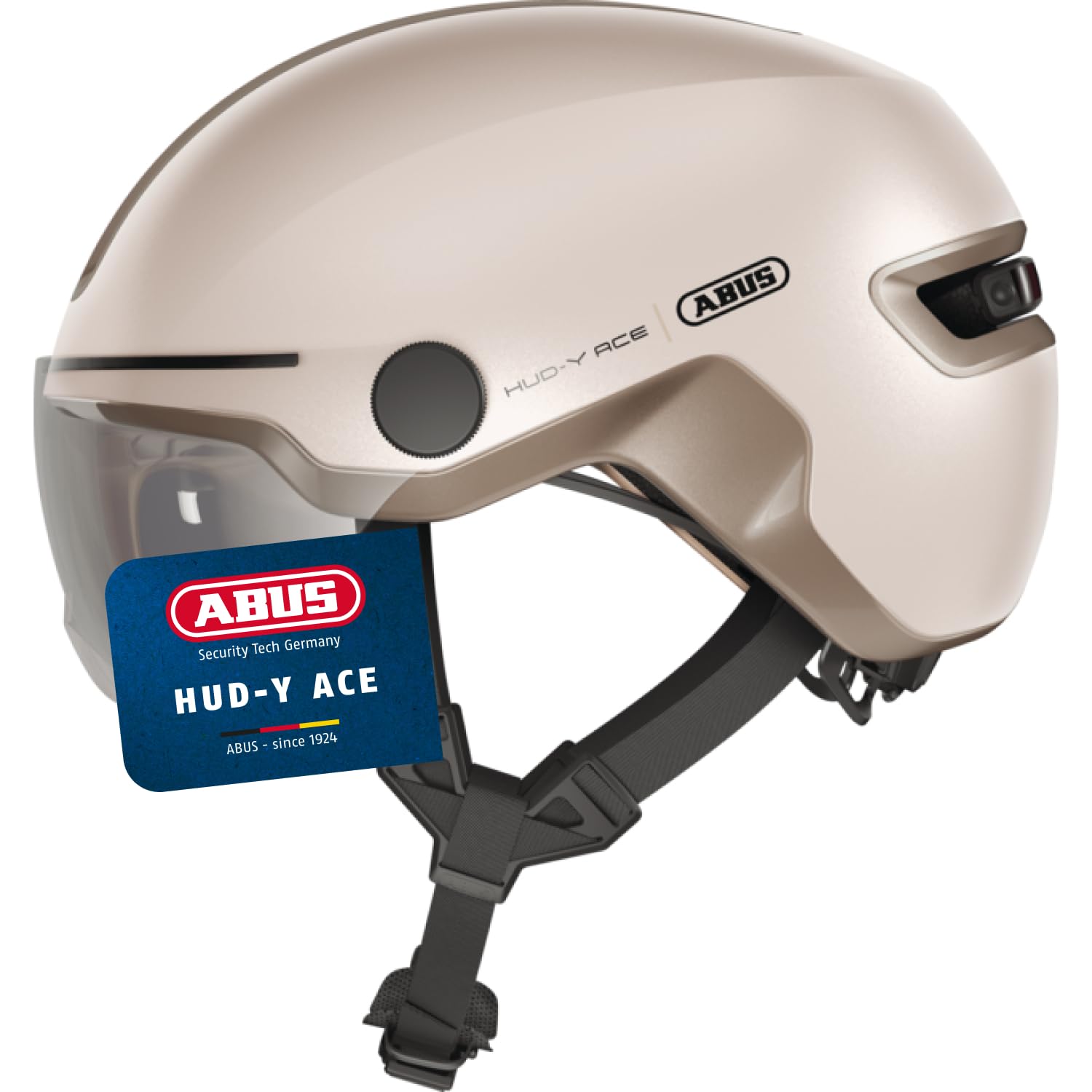 ABUS Casque de Ville HUD-Y ACE Casque de vélo avec visière et feu arrière LED magnétique Rechargeable