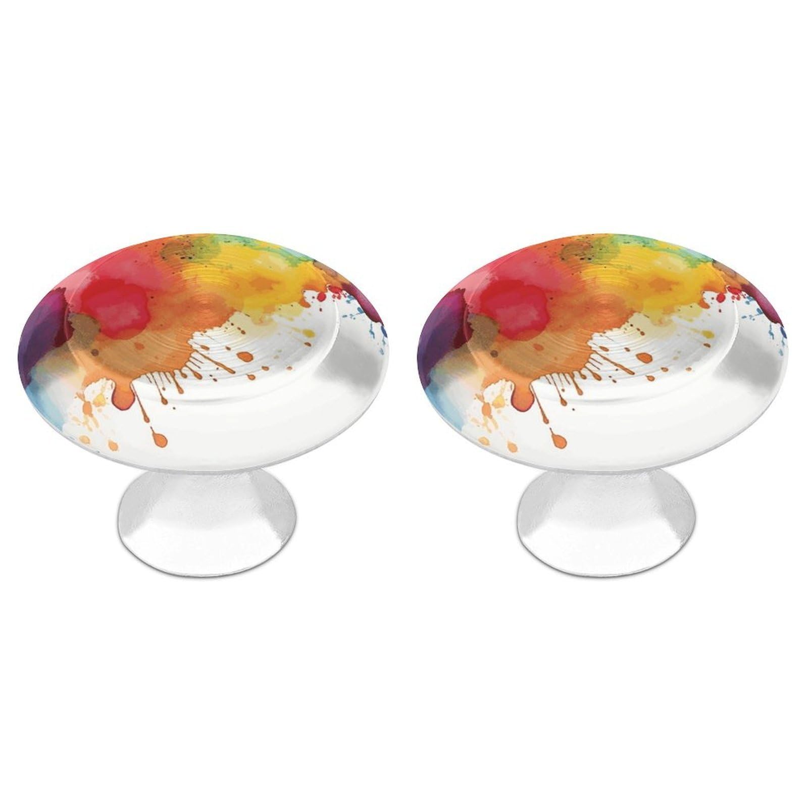 Stains of Watercolor Paint Splatters Cabinet Handles 2 Pack Stainless Steel Kitchen Drawer Pulls with Installation Screws Round Dresser Drawer Knobs 1.1 Inch Modern Cabinet Hardware Door Handles