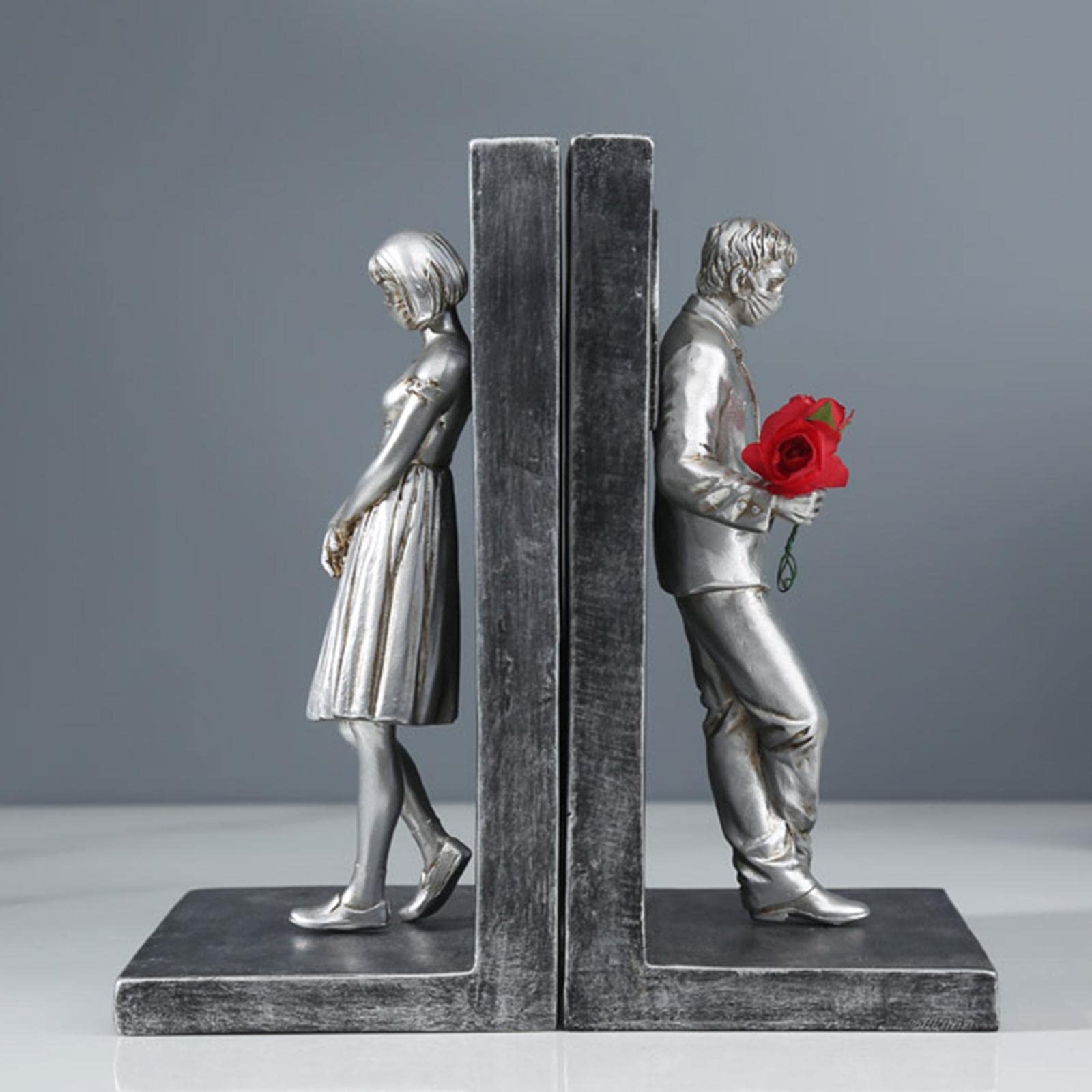 Serre-Livres Statue Couple Romantique - Décoratif Et Fonctionnel - Résine - 11,8x7,5x16,3 Cm