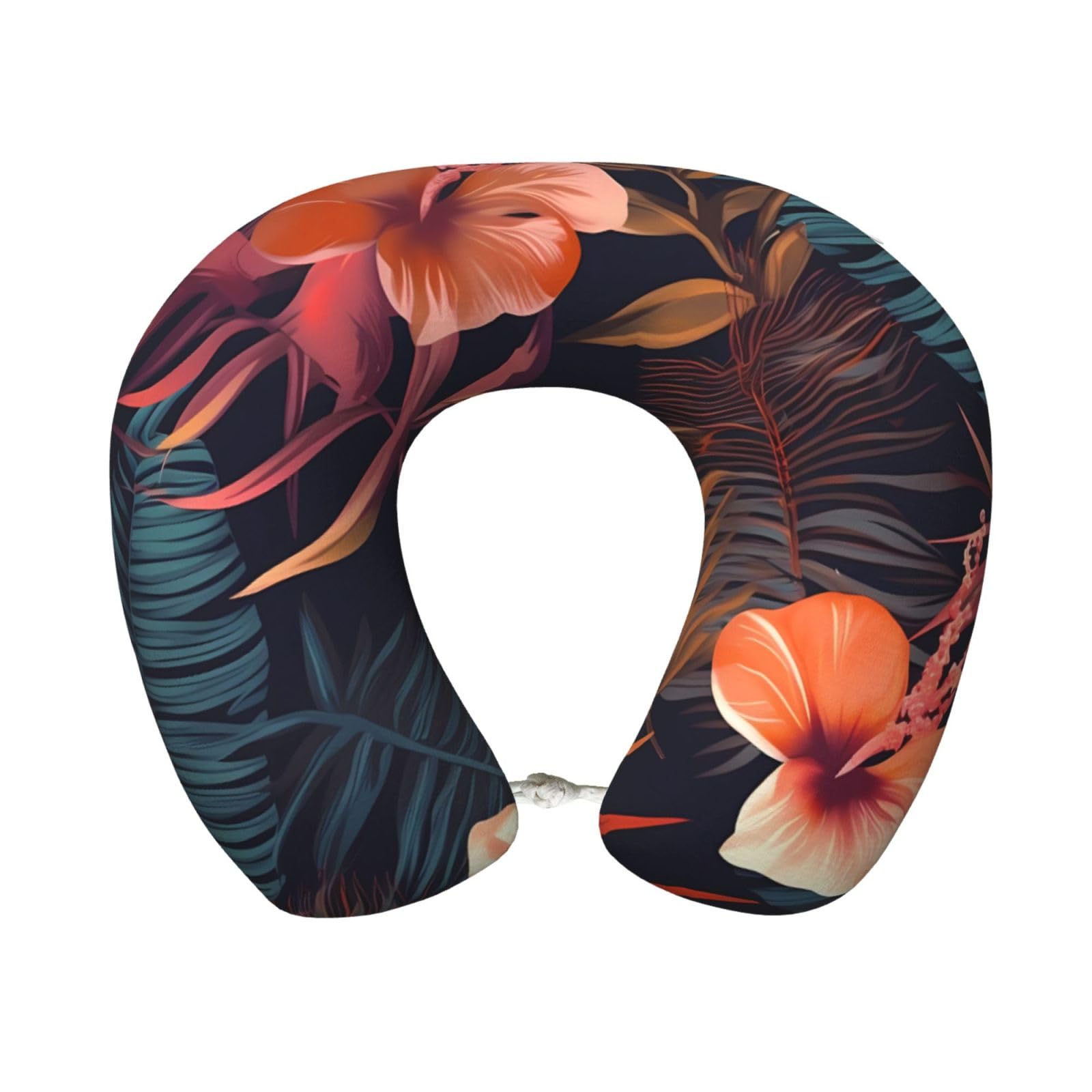 peiyeety Tropical Flower Travel Pillow Memory Foam - Comfortable U Shape Neck Pillows for Sleeping, Neck and Head Support Portable Airplane Pillow Adjustable Flight Pillow, Washable Cover