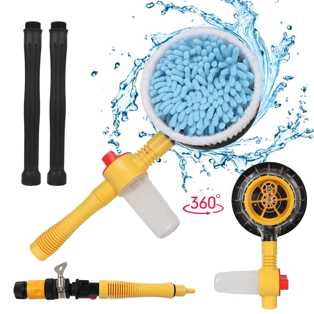 Cepillo de Limpieza para Coche Cepillo Giratorio de Espuma en Aerosol Profesional de Microfibra de Mango Largo 360 Grados fregona de Lavado rotativa con tubería de Agua de 10 Metros