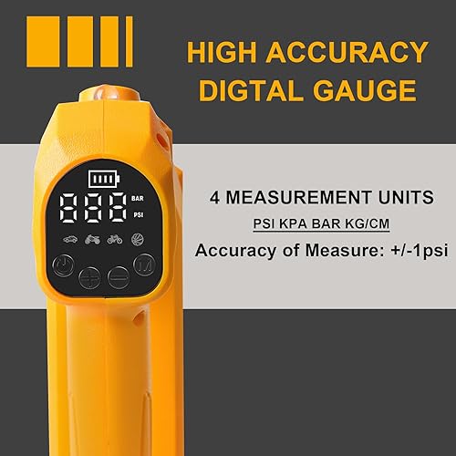 Miniatura 2 de Compresor de aire para inflador de neumáticos para batería Dewalt de 20 V, bomba de aire portátil de 150 PSI con medidor de presión digital para