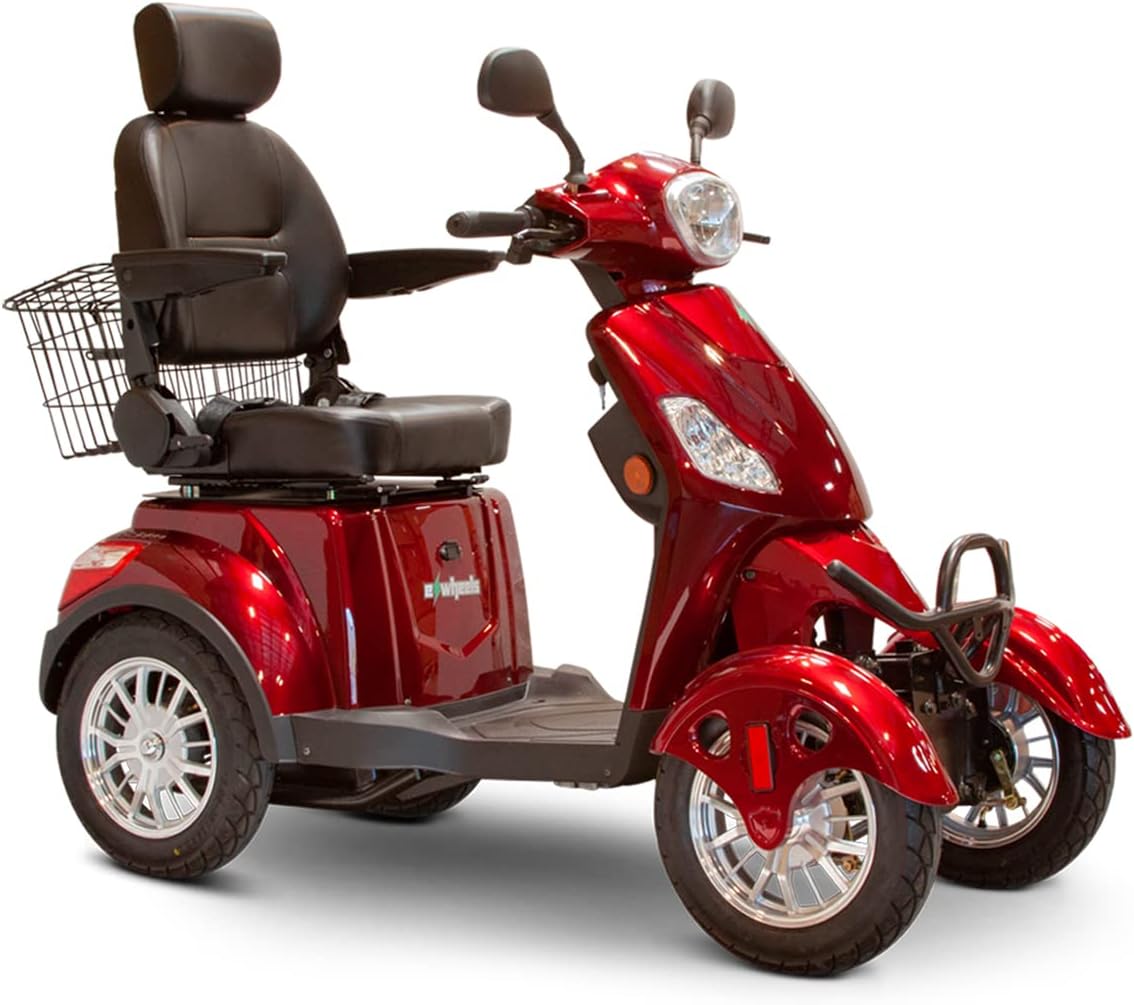 EWheels EW-46 4-Wheel 3-Speed Lightweight Travel Electric Battery-Powered Medical Mobility Scooter with Adjustable Seat and Rear Basket, Red : Everything Else