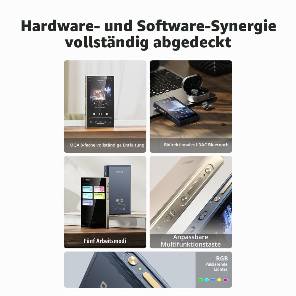 FiiO M21 Android 13 tragbarer Musik-Player, MP3, Snapdragon 680, 4 x CS43198 DAC-Chips, Hi-Res-Audio, DSD-Bluetooth-LDAC, Schwarz