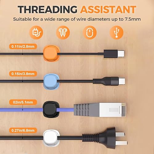 Miniatura 3 de Organizador magnético de cables de carga 2026, paquete de 6 clips de organización de cables con adhesivo para teléfono, soporte de almacenamiento de