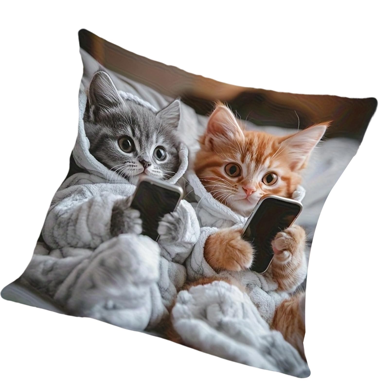 JTQYFI Realistic Effect Cats Pattern Soft Fabric Cushion Cover 18x18 for Bedroom Cats Pillow Cover