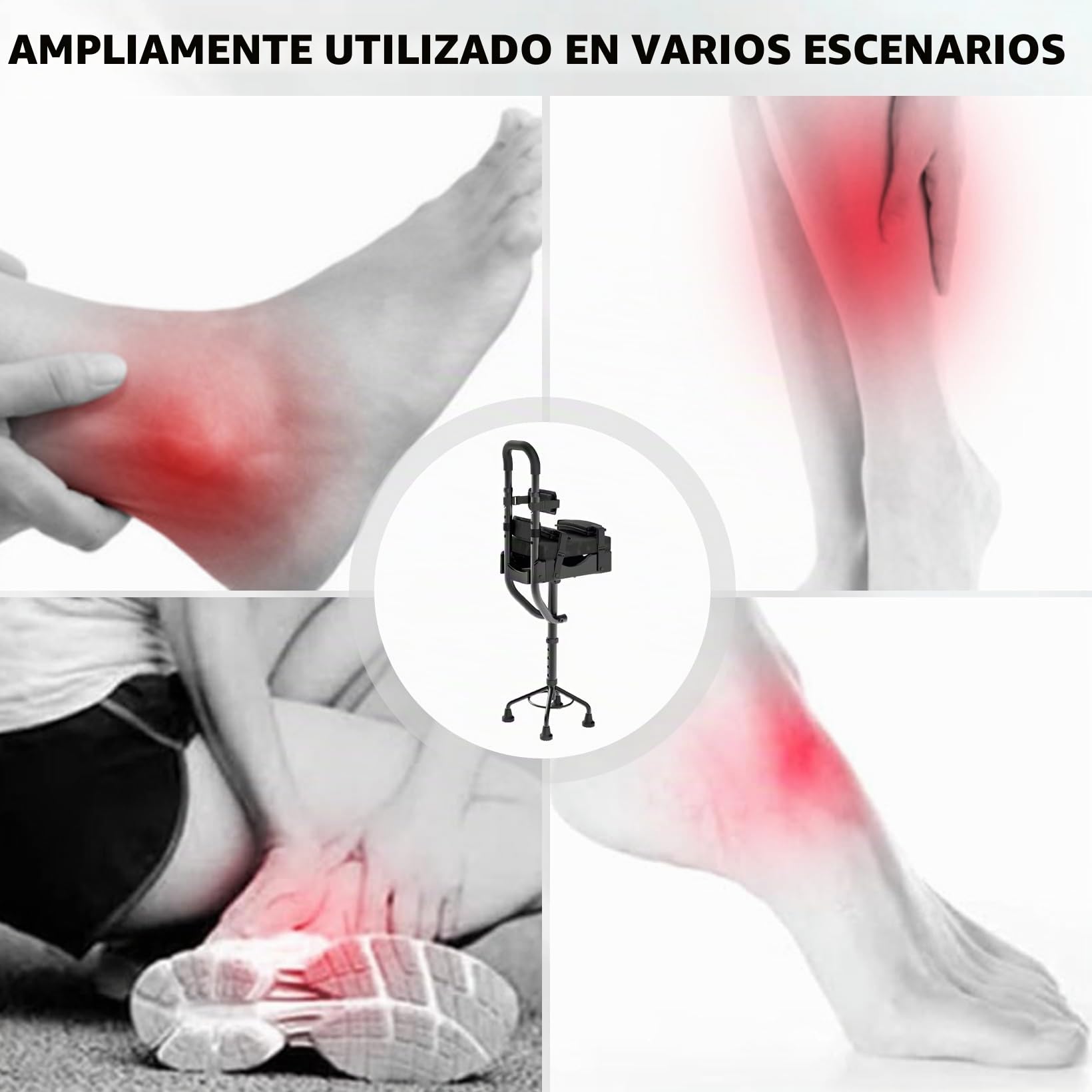 Carro telescópico de una sola pata, muleta para rodillas manos libres con acolchado de espuma elevado, ajuste de altura de 5 niveles, andador antideslizante para fracturas de tobillo, esguinces y