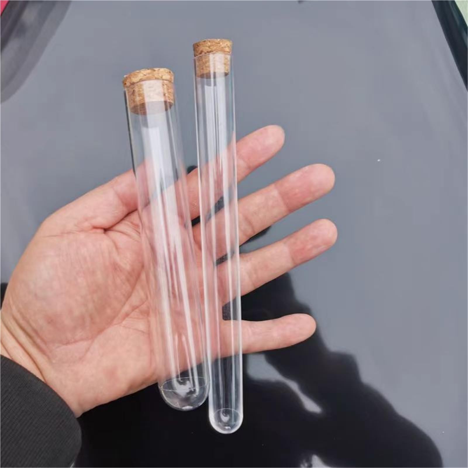 Laborglas mit rundem Boden, 15 x 100 mm, mit Korkverschluss, Laborglas, 100 Stück/Packung