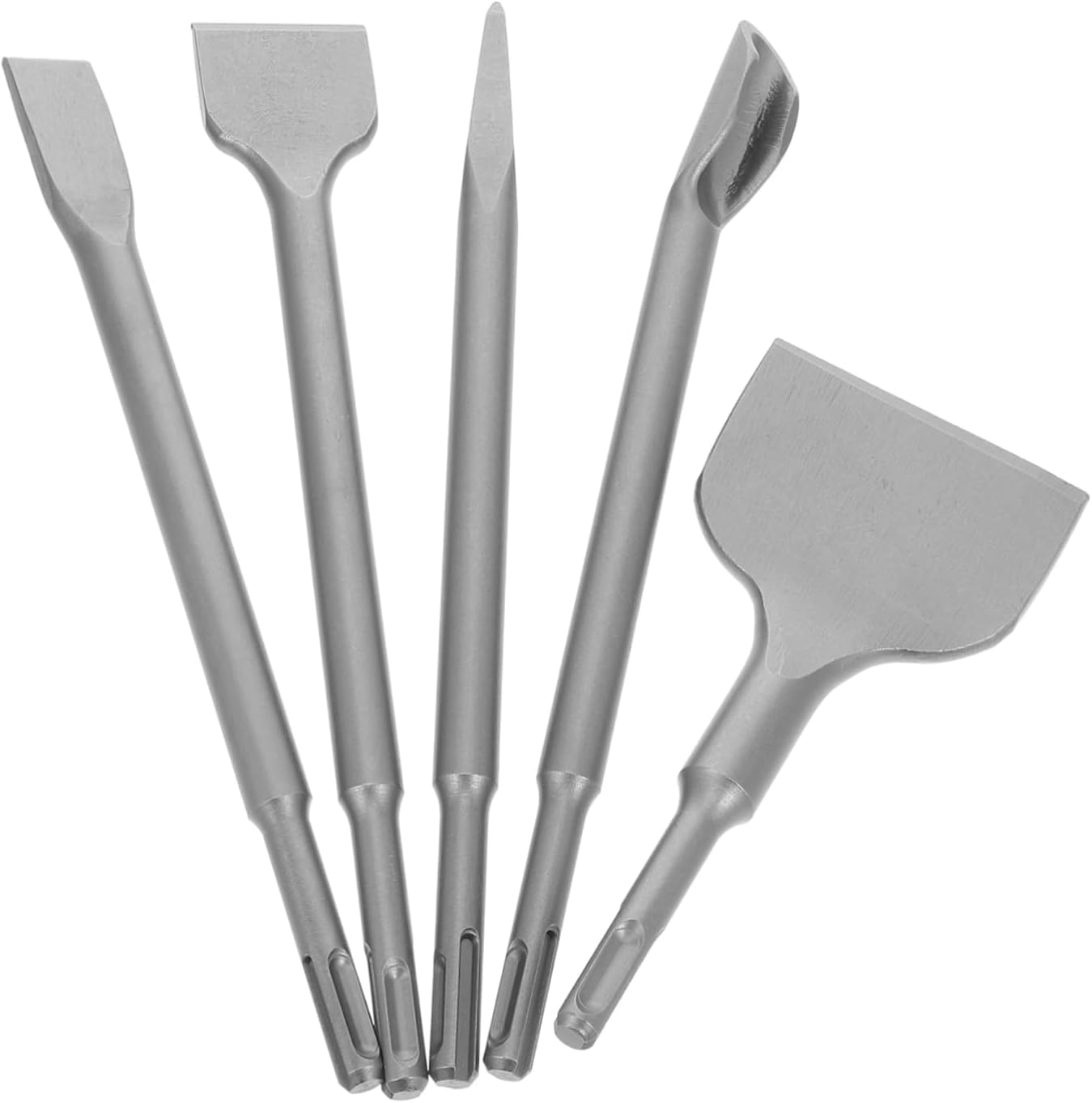 5pcs Set Concrete Chisel Set Precision Tile Remover Tool for Cement Brick and Stone Includes Wide Flat Pointed and U Shaped Chrome Construction Portable and Versatile Design