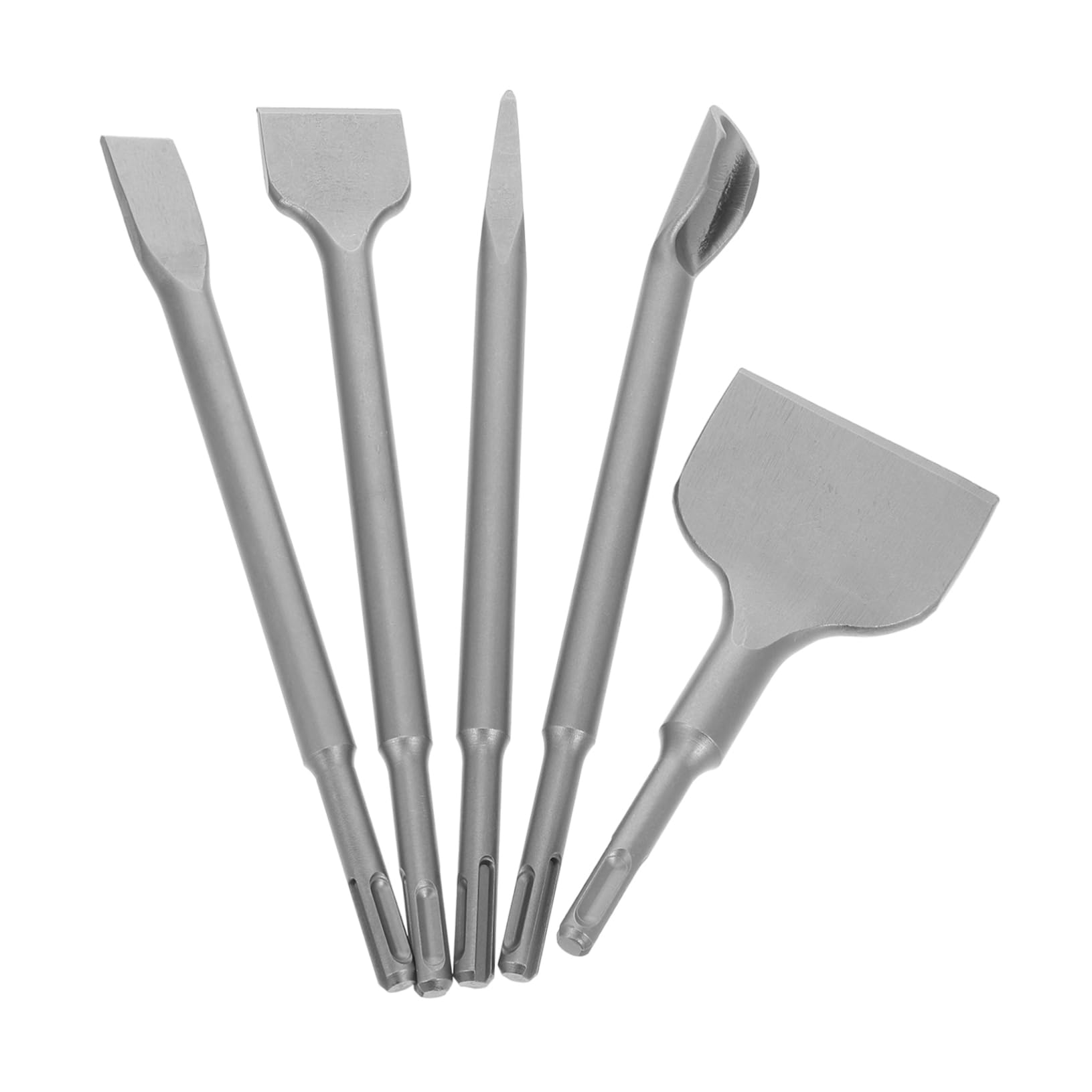 FUNOMOCYA 5pcs Set Concrete Chisel Set Precision Tile Remover Tool for Cement Brick and Stone Includes Wide Flat Pointed and U Shaped Chrome Construction Portable and Versatile Design
