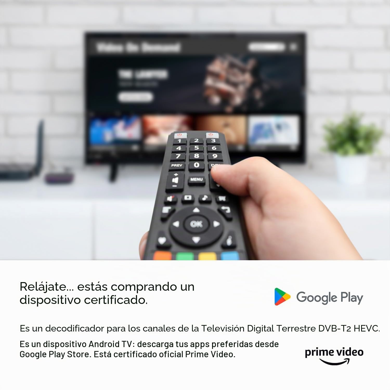 TELE System ON T2 HD: Decodificador Digital terrestre Android TV, Smart TV Upgrade, Sintonizador DVB-T2 HEVC HDR10+ HLG, HDMI, Adaptador SCART Incluido - Certificado por Google