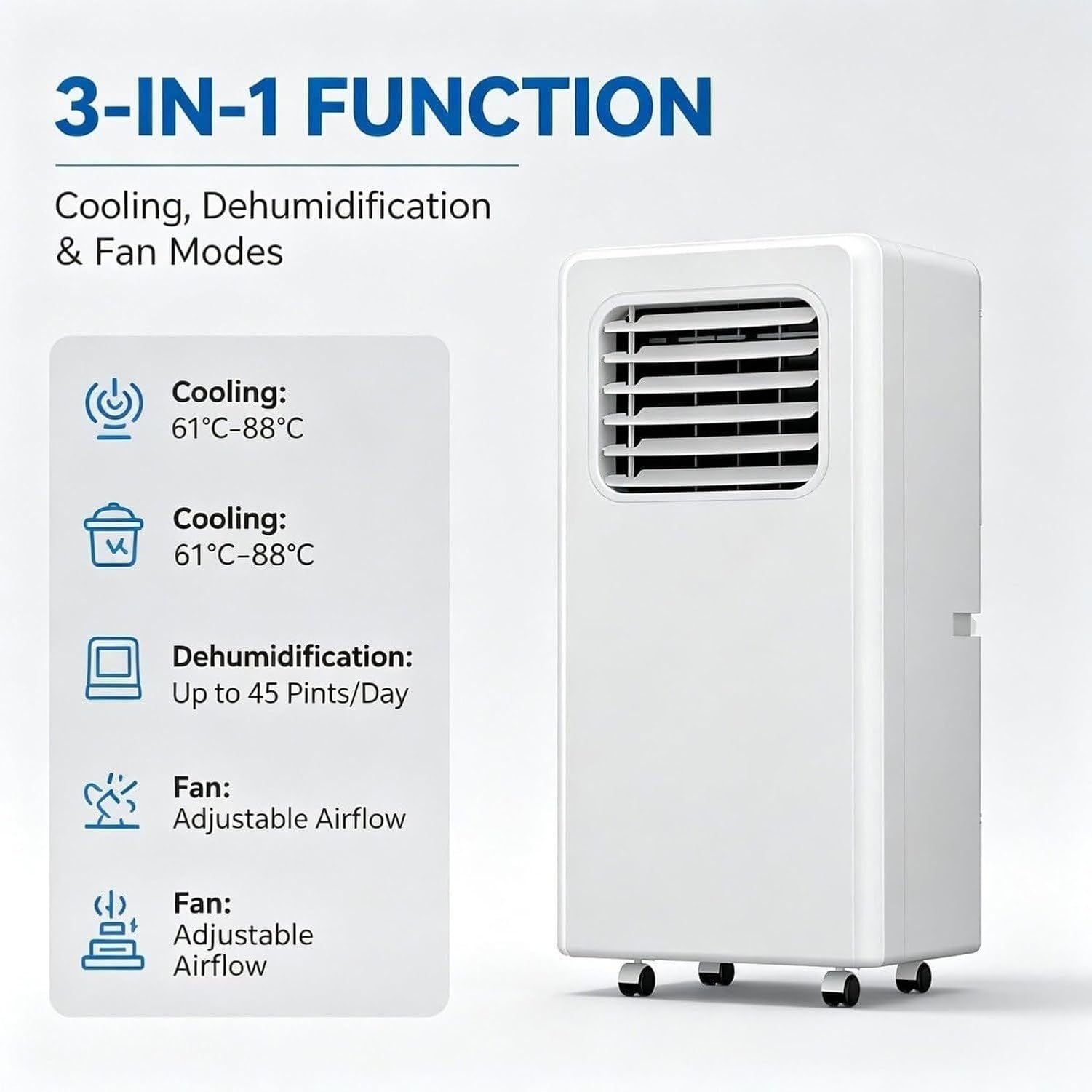 Aire Acondicionado Portátil 18000BTU Floor Standing sin Instalación para Salón Gaming Habitación, Enfriamiento Potente hasta 50 m² con Control y Ruedas, 18000btu